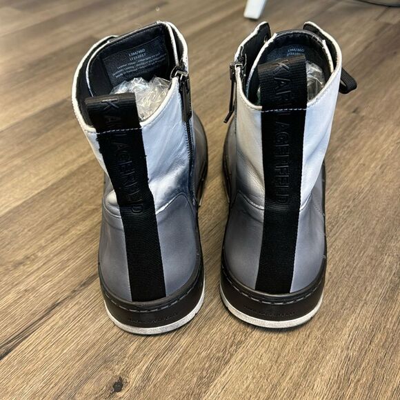 Karl Lagerfeld Men’s Grey Ombré Leather Combat Boots Size 13 - Picture 5 of 9